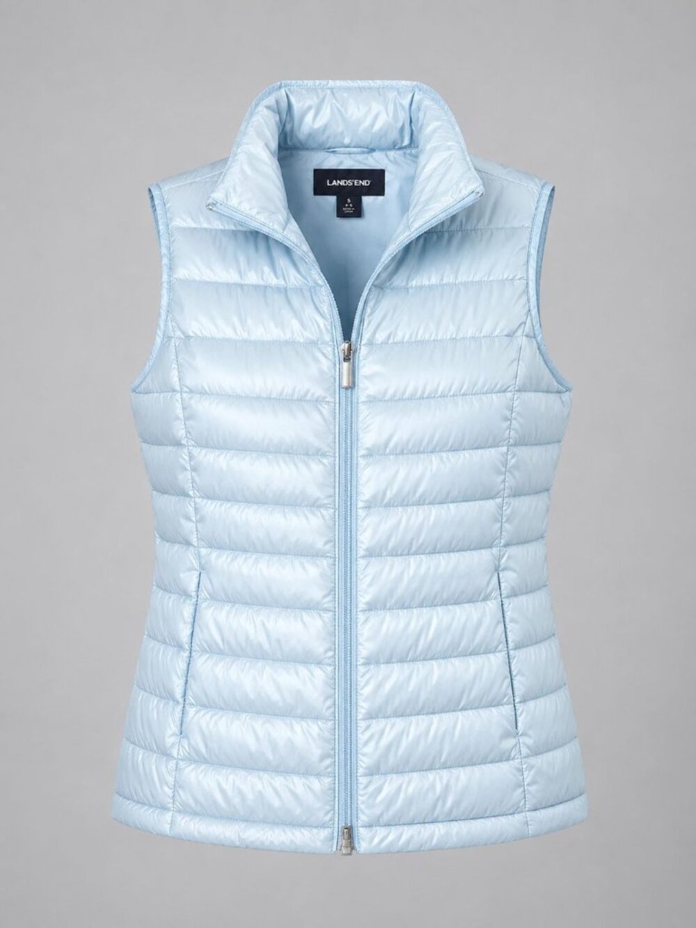 Lands End Womens Small Vest Light Blue Puffer Full Zip Lightweight Insulated NEW